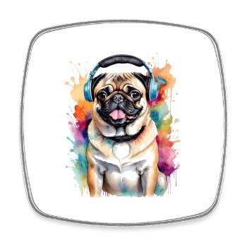 Carlin Casque Chien Coloré Drôle Animal Design Imprimer - Magnet carré - blanc - Devant
