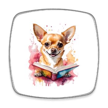 Chihuahua Lesen Buch Hund Lustig Tier Design Print - Viereckiger Kühlschrankmagnet - Weiß - Vorne
