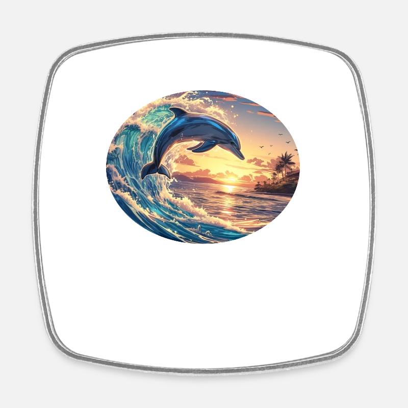 Dolphin Delfine Delfin - Viereckiger Kühlschrankmagnet - Weiß
