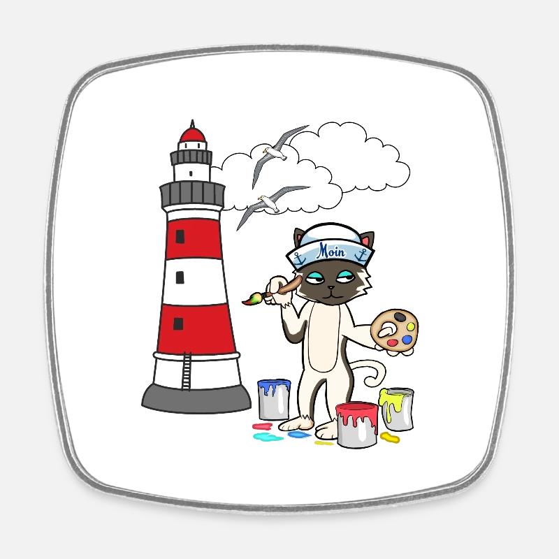 Katze Maler Leuchtturm Matrose Küste maritim Möwe - Viereckiger Kühlschrankmagnet - Weiß