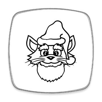 Chat du Père Noël Tête de chapeau de Noël d’hiver - Magnet carré - blanc - Devant