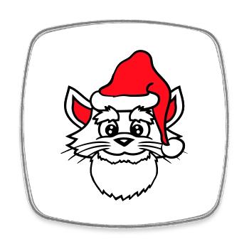 Chat du Père Noël Tête de chapeau de Noël d’hiver - Magnet carré - blanc - Devant