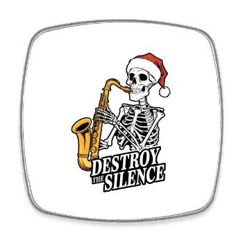 Saxophone squelette Destroy the Silence Musique - Magnet carré - blanc - Devant