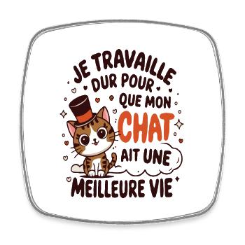 Idée cadeau humour design chat mignon - Magnet carré - blanc - Devant