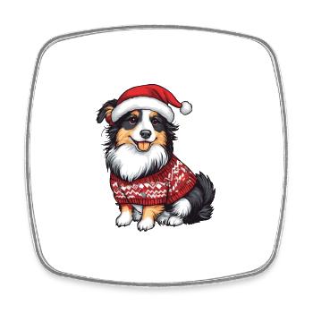 Border Collie Chien Noël - Magnet carré - blanc - Devant