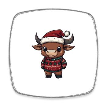 Stier Weihnachten Comic - Viereckiger Kühlschrankmagnet - Weiß - Vorne