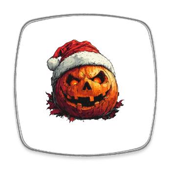 Halloween Gift Pumpkin with Santa Hat Decoration - Square fridge magnet - white - Front