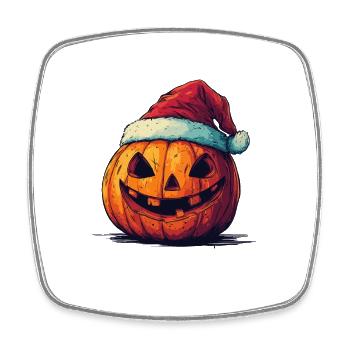 Halloween Gift Pumpkin with Santa Hat Decoration - Square fridge magnet - white - Front