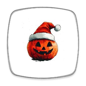 Halloween Gift Pumpkin with Santa Hat Decoration - Square fridge magnet - white - Front