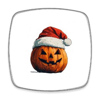 Halloween Gift Pumpkin with Santa Hat Decoration - Square fridge magnet - white - Front
