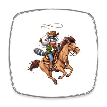 Waschbär Cowboy Rodeo - Viereckiger Kühlschrankmagnet - Weiß - Vorne