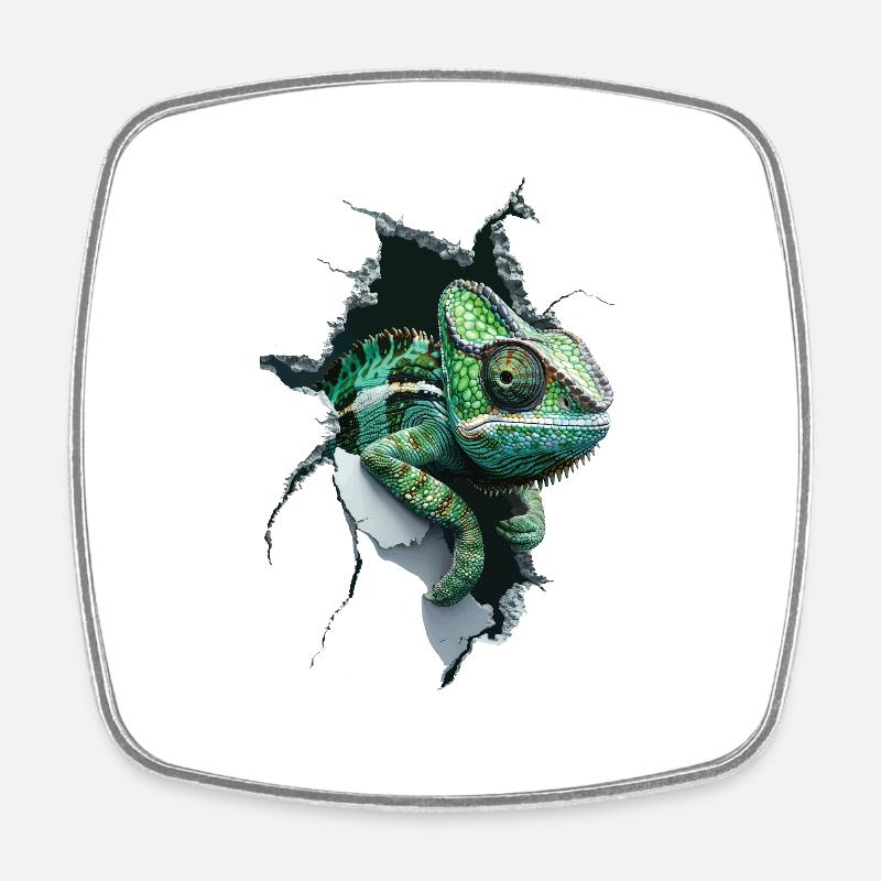 Caméléon - Magnet carré - blanc