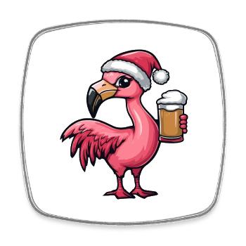 Flamingo Weihnachten Bier - Viereckiger Kühlschrankmagnet - Weiß - Vorne