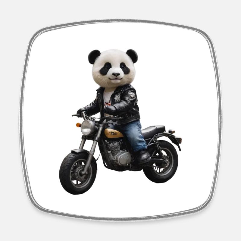 Biker Panda - Square fridge magnet - white