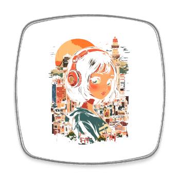 Fille d’Anime Japon - Magnet carré - blanc - Devant