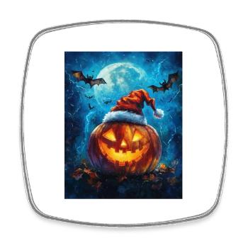 Halloween Gift Pumpkin with Santa Hat Decoration - Square fridge magnet - white - Front