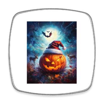 Halloween Gift Pumpkin with Santa Hat Decoration - Square fridge magnet - white - Front