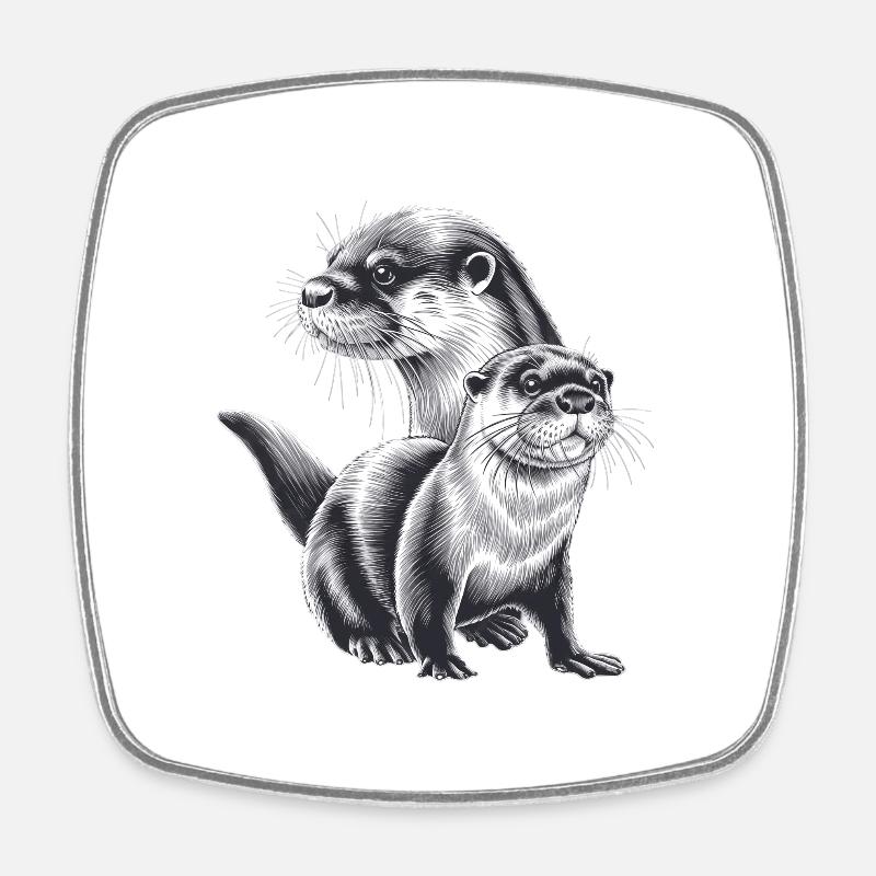 Loutre - Magnet carré - blanc