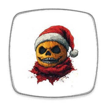 Halloween Gift Pumpkin with Santa Hat Decoration - Square fridge magnet - white - Front