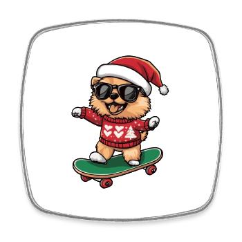 Zwergspitz Hund Weihnachten Skateboard Pomeranian - Viereckiger Kühlschrankmagnet - Weiß - Vorne