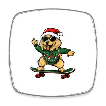 Golden Retriever Dog Christmas Skateboard - Square fridge magnet - white - Front