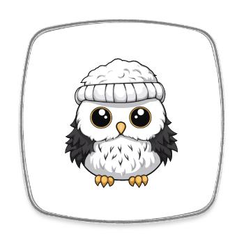 hibou hiver animal bébé bande dessinée - Magnet carré - blanc - Devant