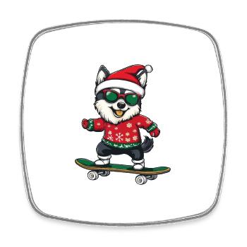 Husky Hund Weihnachten Skateboard - Viereckiger Kühlschrankmagnet - Weiß - Vorne