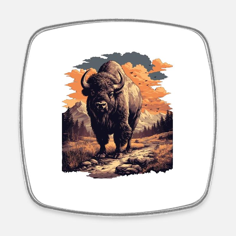 Bisons Bison - Magnet carré - blanc