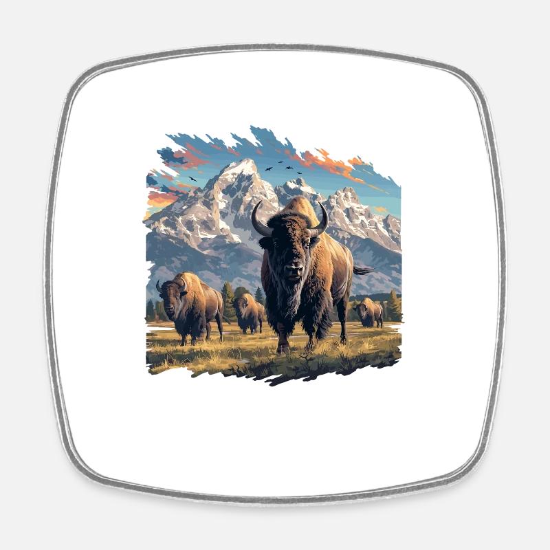 Bisons Bison - Magnet carré - blanc