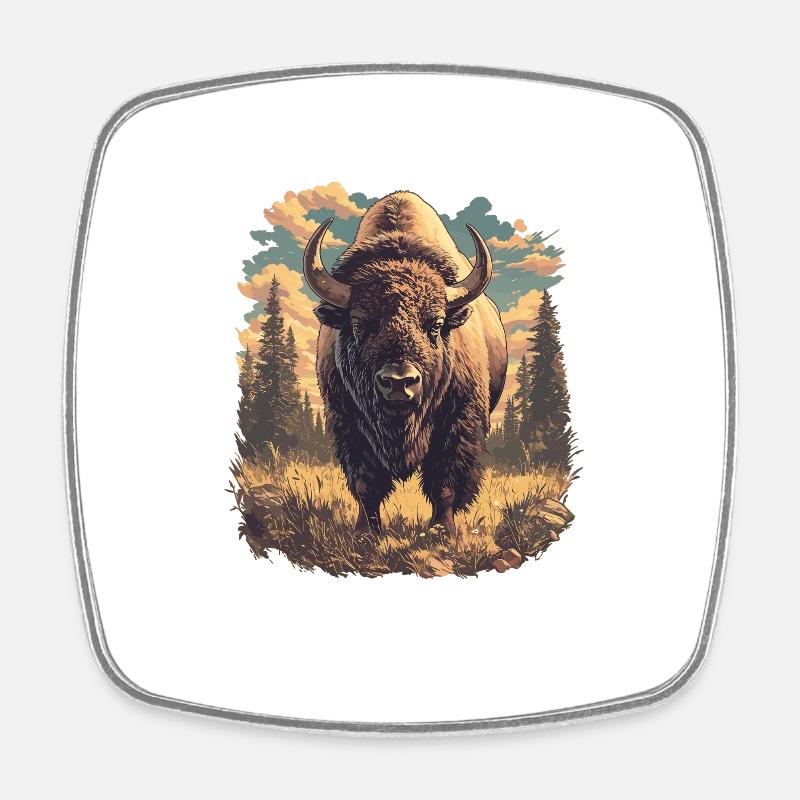 Bisons Bison - Magnet carré - blanc