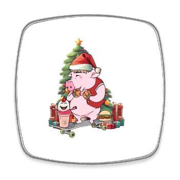 Santa Claus Piglet Santa Christmas Skater - Square fridge magnet - white - Front