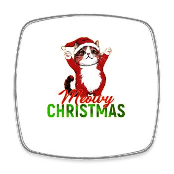 Meowy Christmas – Funny Cat in Santa Claus - Square fridge magnet - white - Front