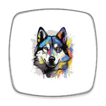 Portrait de tête de chien husky Pop Art - Magnet carré - blanc - Devant