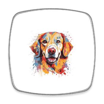 Golden Retriever Dog Head Portrait Pop Art - Square fridge magnet - white - Front