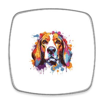 Beagle Chien Tête Portrait Pop Art - Magnet carré - blanc - Devant