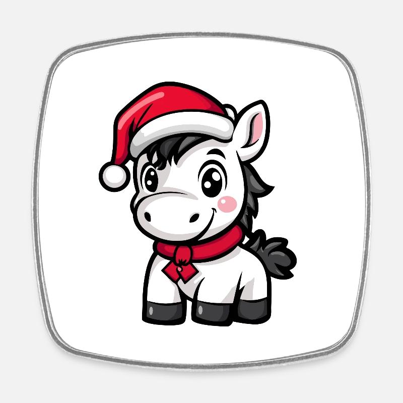 Cheval Noël Mignon - Magnet carré - blanc