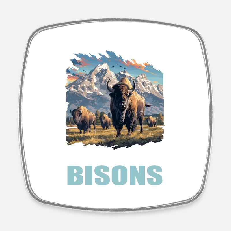 Bisons Bison - Magnet carré - blanc