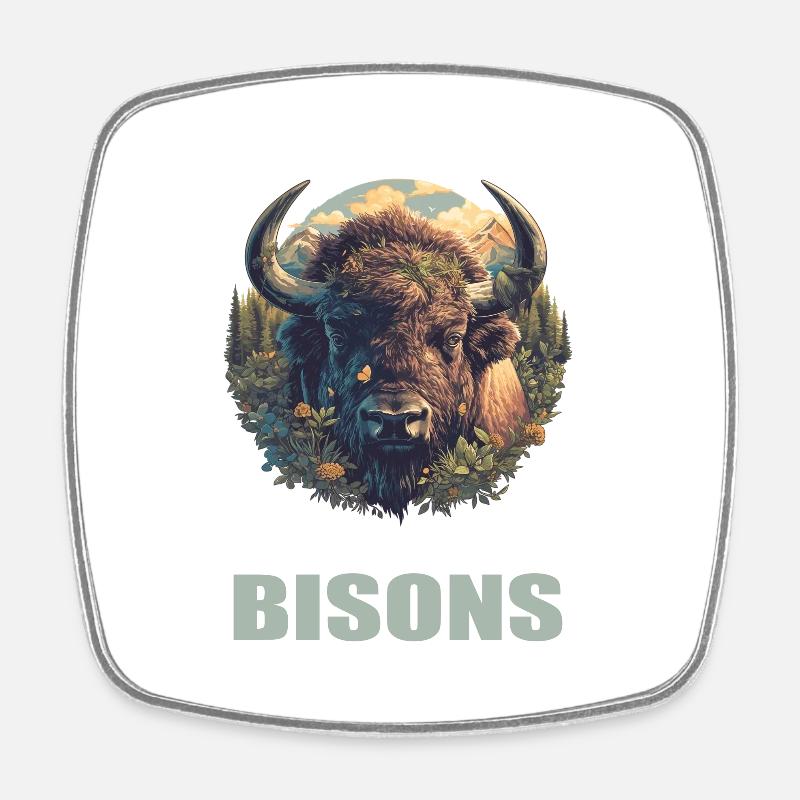 Bisons Bison - Magnet carré - blanc