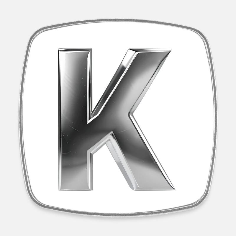 Chrome ,, K " Metallic - Square fridge magnet - white