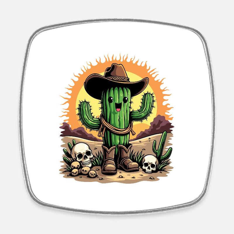 CACTUS COWBOY - Fyrkantig kylskåpsmagnet - vit