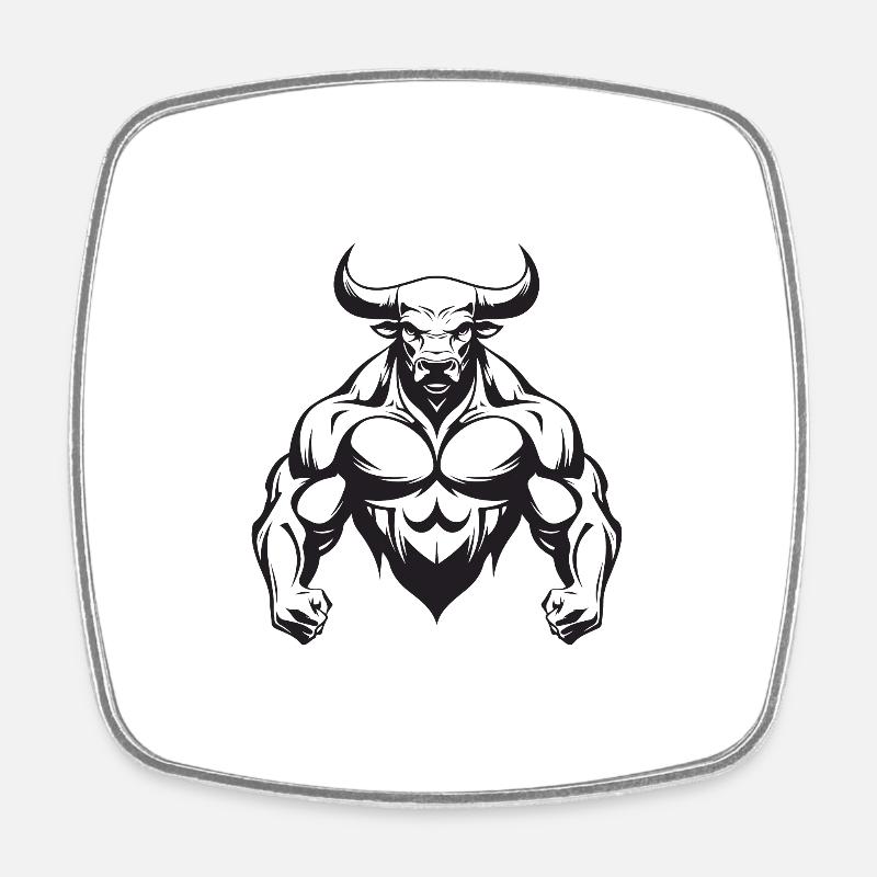 Taureau Taureau Muscles Musculation - Magnet carré - blanc