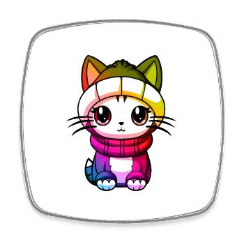 Cat Winter Animal Colorful Comic - Square fridge magnet - white - Front