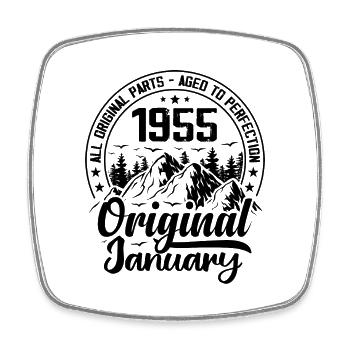 1955 January Original 69 Years Anniversary Gift - Square fridge magnet - white - Front