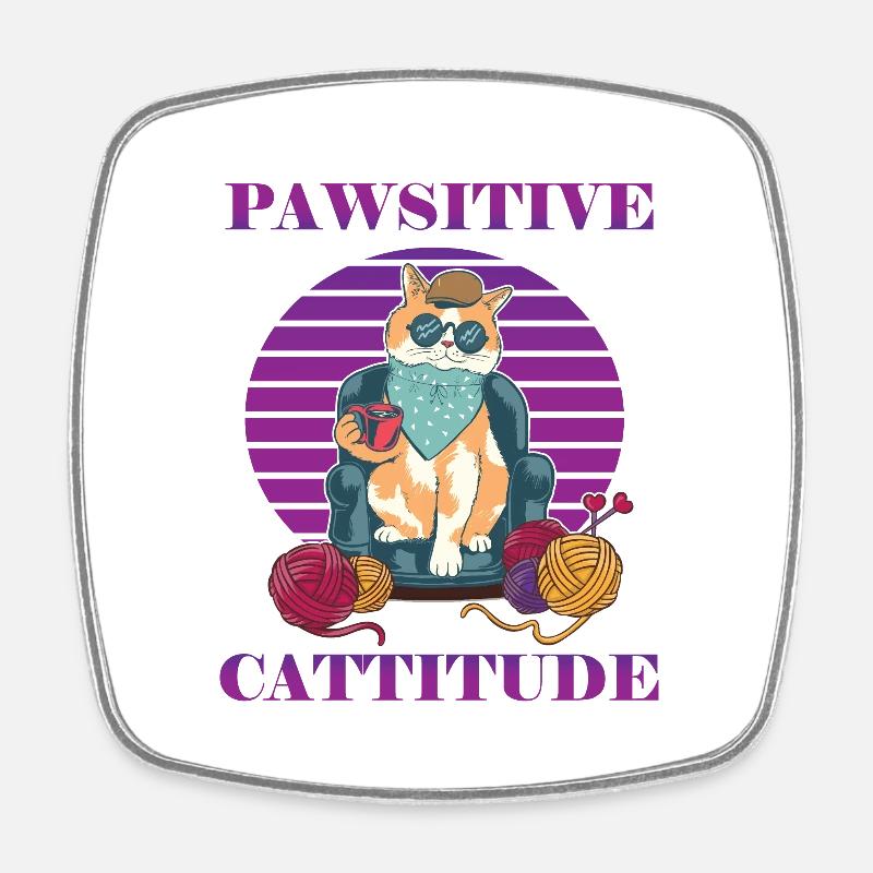 Pawsitive Cattitude - Magnet carré - blanc