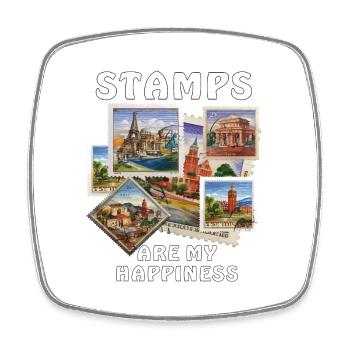 STAMPS ARE MY HAPPINESS - Square fridge magnet - white - Front