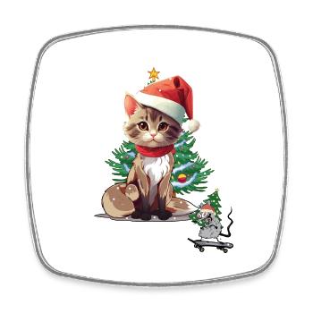 Katze Maus Weihnachten Santa Nikolaus Christmas - Viereckiger Kühlschrankmagnet - Weiß - Vorne