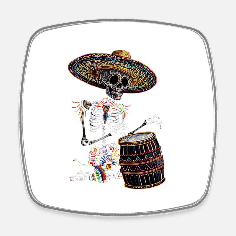Mexican Skeleton Drums - Square fridge magnet - white