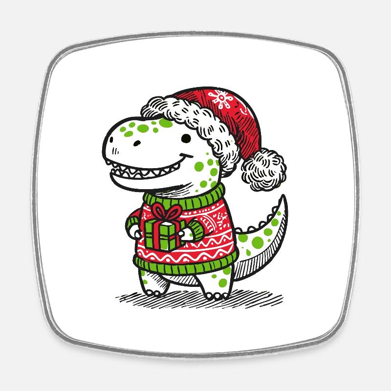 Weihnachts-T-Rex mit Geschenk - Viereckiger Kühlschrankmagnet - Weiß