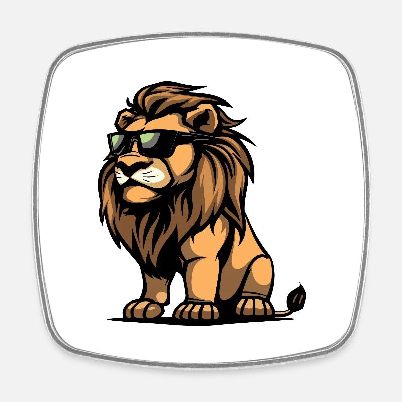 Lion Bande Dessinée Cool - Magnet carré - blanc