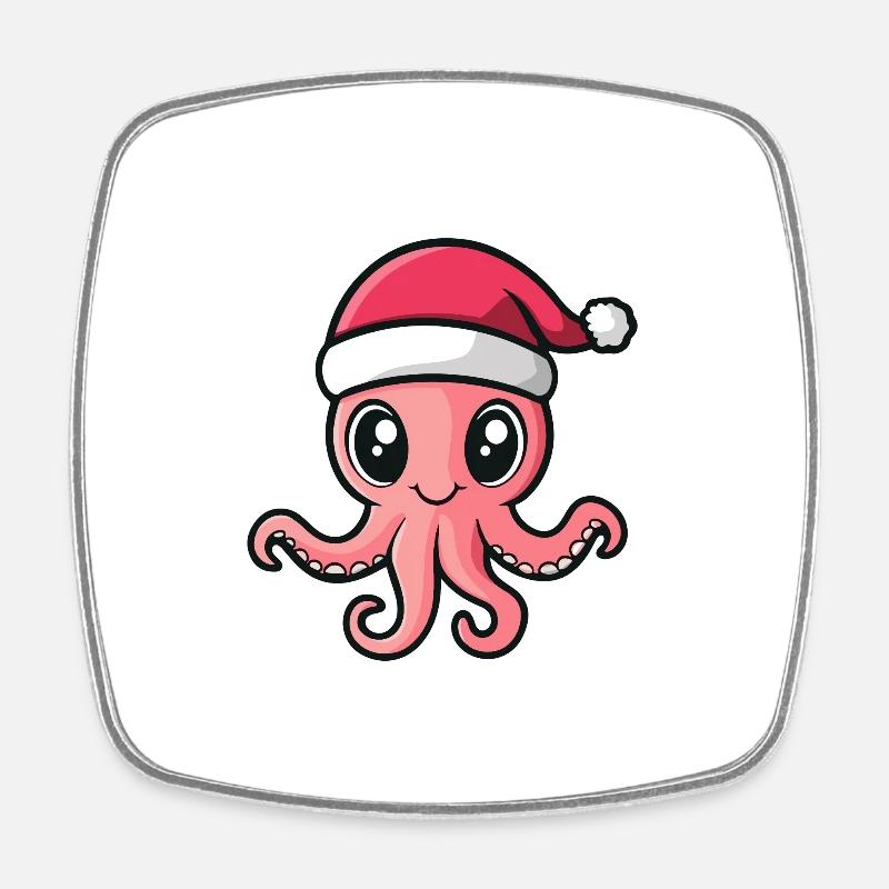 Octopus Christmas - Square fridge magnet - white